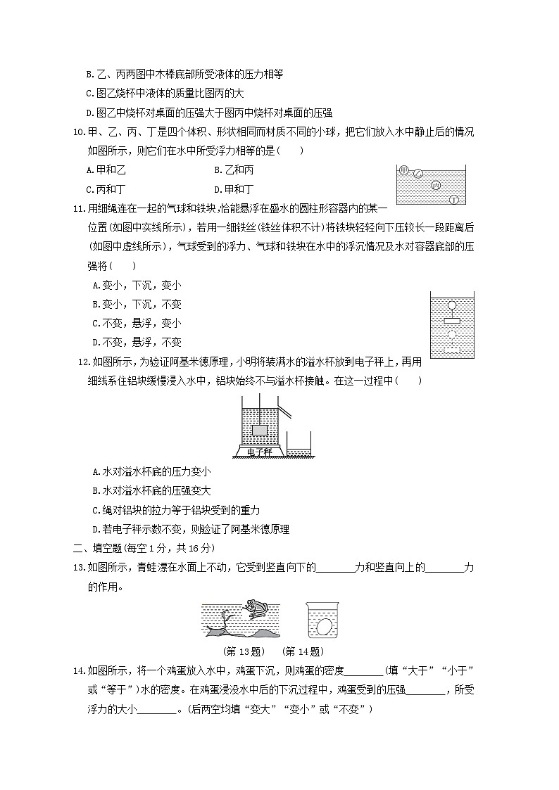 2024八年级物理下册第10章浮力综合素质评价试卷（附答案人教版）第3页