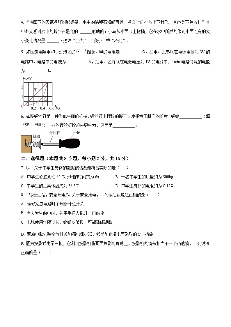 2024年河南省驻马店市驿城区驻马店市第二初级中学中考二模物理试题（原卷版）第2页
