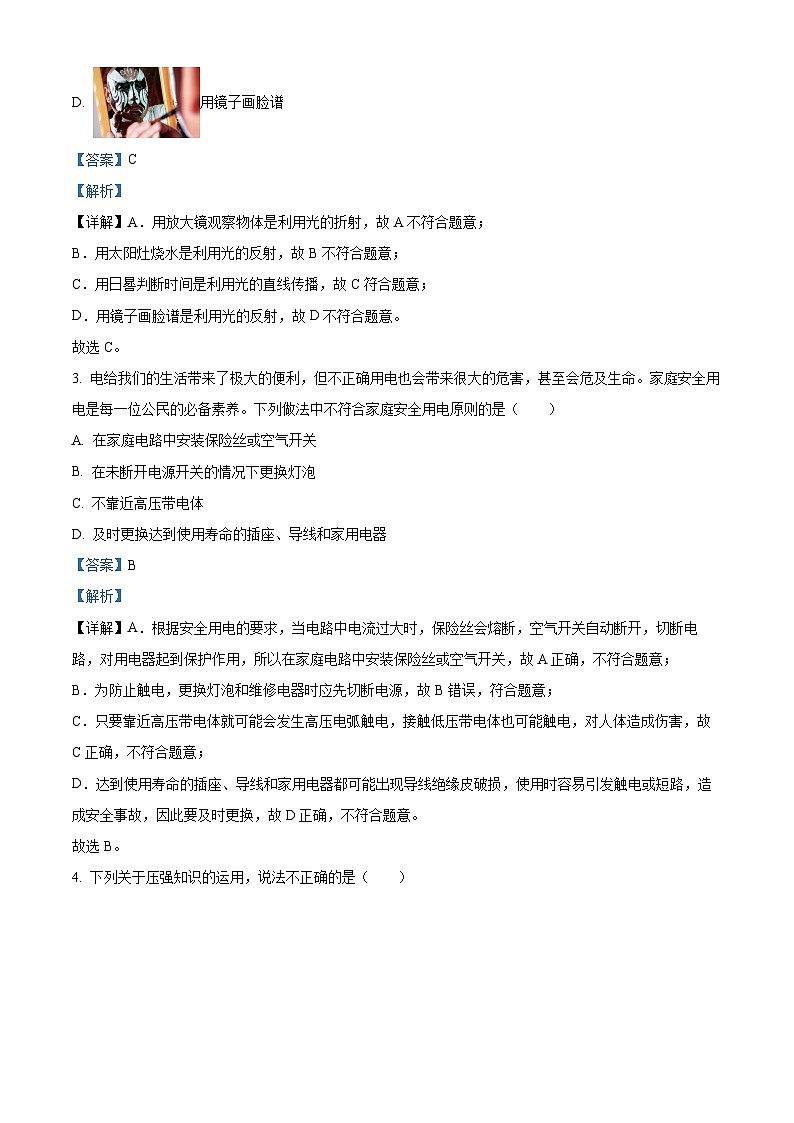 2024年云南省昭通市永善县部分学校九年级中考二模物理试题（原卷版+解析版）02