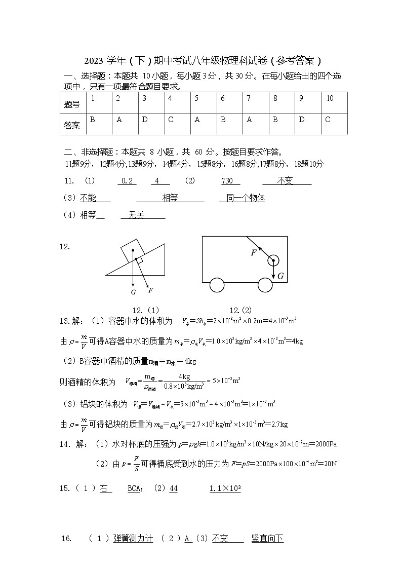 广东省广州市凤凰中英文学校2023-2024学年八年级下学期期中物理试题01