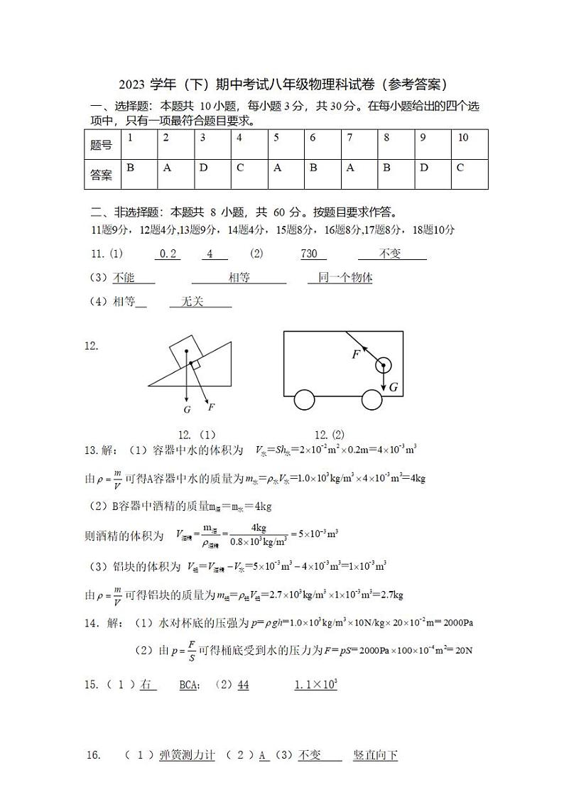 广东省广州市凤凰中英文学校2023-2024学年八年级下学期期中物理试题01