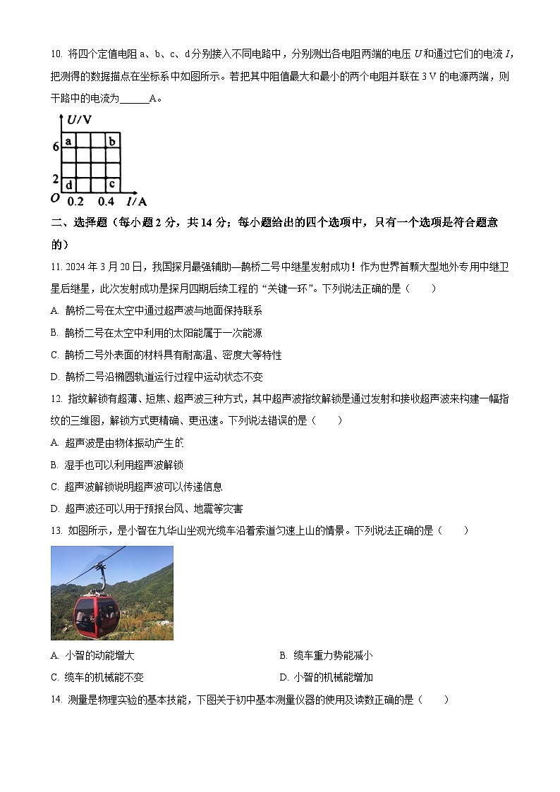 2024年安徽省滁州市来安县九年级中考二模试卷物理试题（原卷版+解析版）03