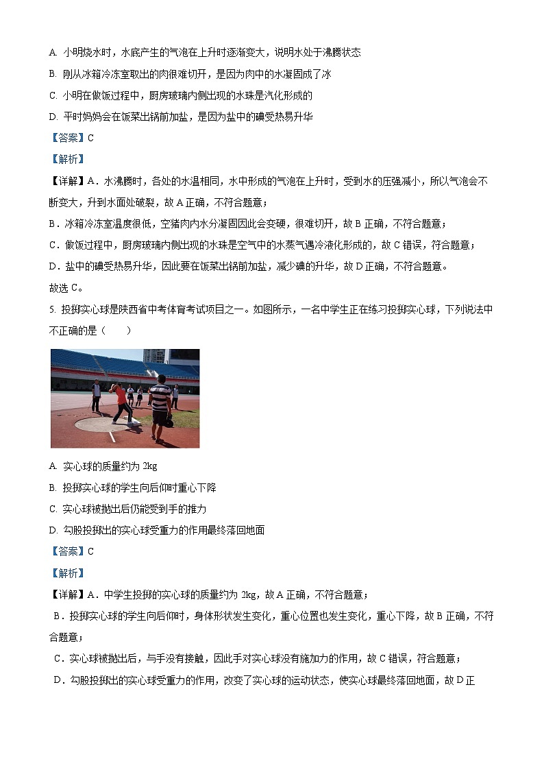 2024陕西省咸阳市部分学校中考模拟预测物理试题（原卷版+解析版）03