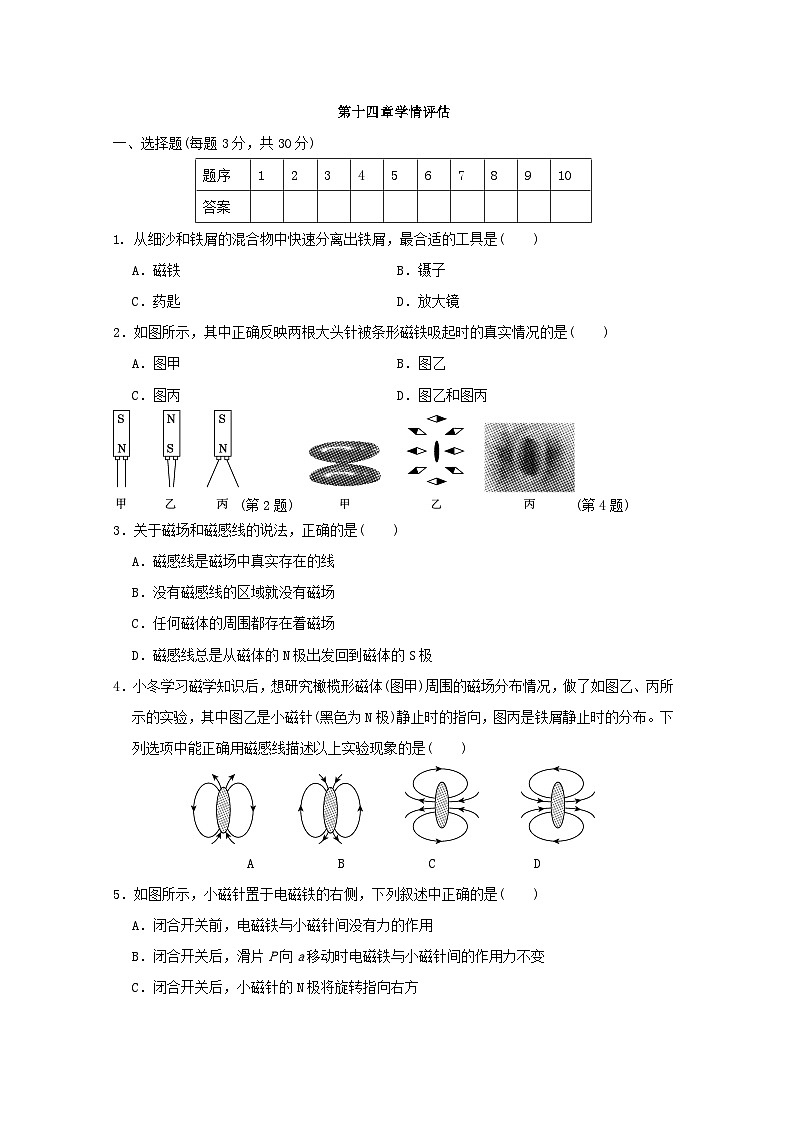 2024九年级物理全册第十四章电磁现象学情评估试卷（附答案北师大版）01