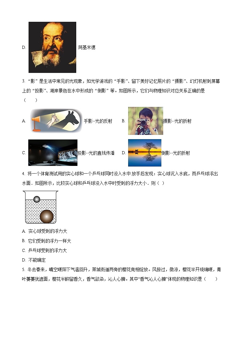 2024年山东省济南市中考物理模拟试题（三）（原卷版+解析版）02