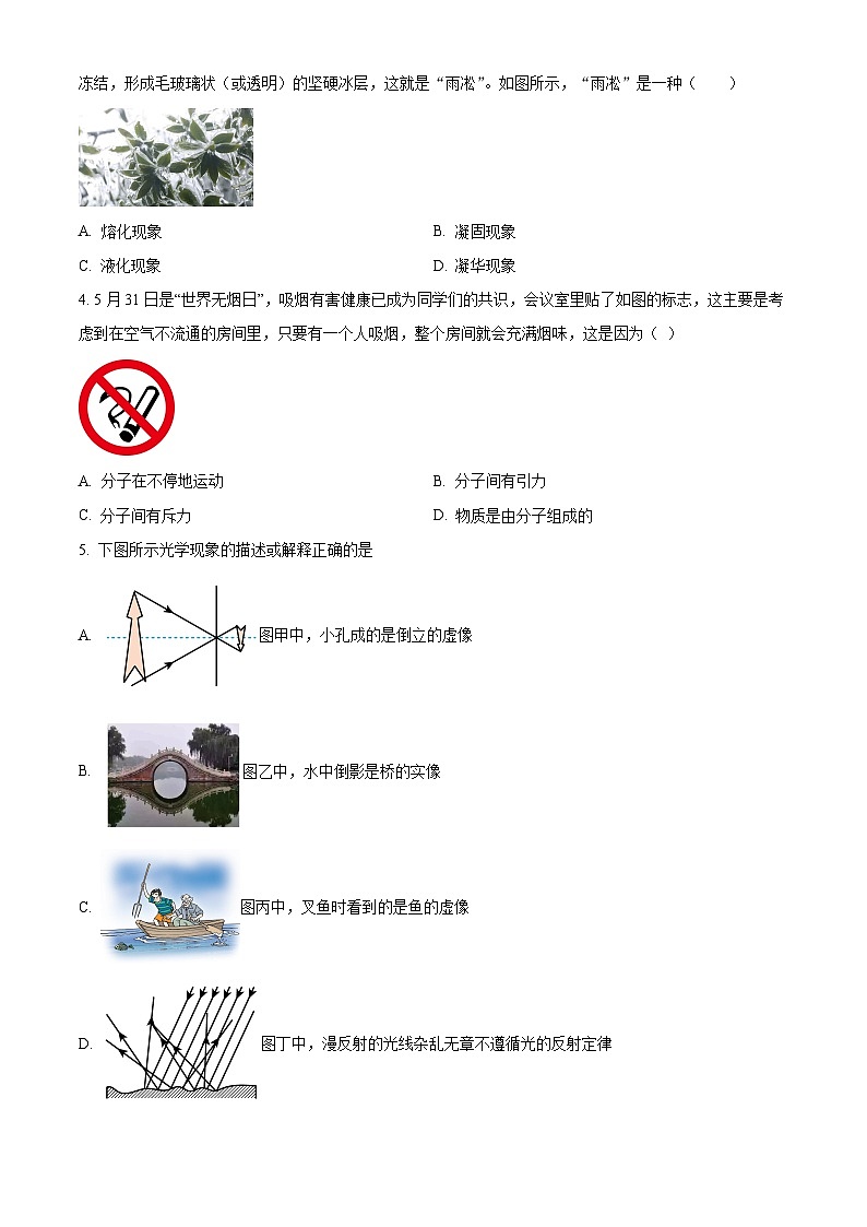 2024年湖北襄阳市保康县中考模拟考试物理化学试题-初中物理（原卷版）第2页