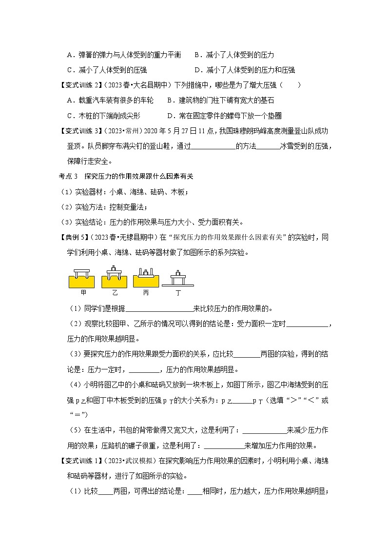 人教版八年级物理下册同步考点专题训练9.1压强(原卷版+解析)第3页