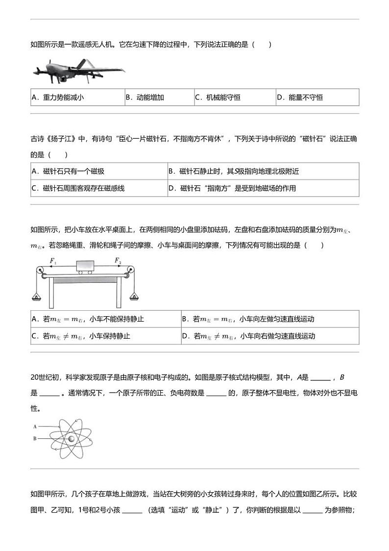 2024年广东河源中考二模物理试卷02