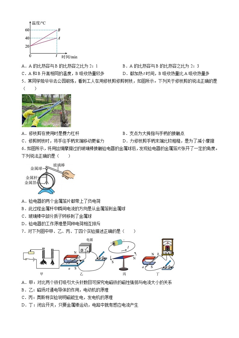 09，内蒙古巴彦淖尔市磴口县实验中学2023-2024学年九年级下学期开学考试物理试题(无答案)02