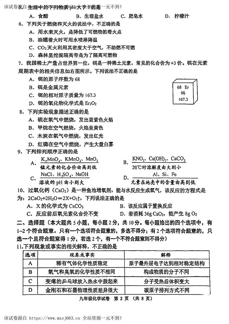 07，天津市河西区2024年中考一模考试物理化学试题02