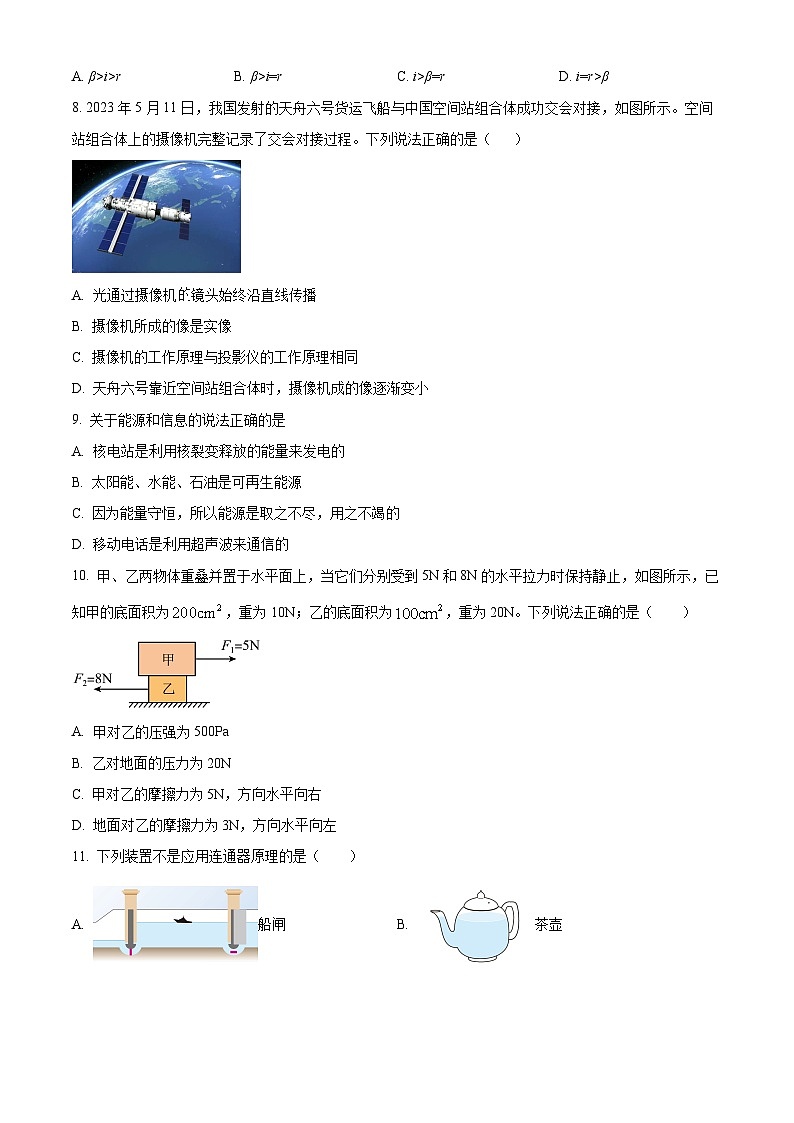 2024年四川省自贡市六校联考中考模拟预测物理试题（原卷版+解析版）03