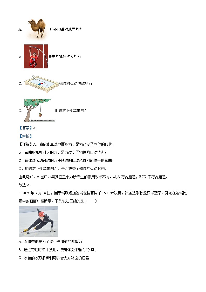 湖北省武汉市东湖高新区2023-2024学年八年级下学期期中物理试题（原卷版+解析版）02