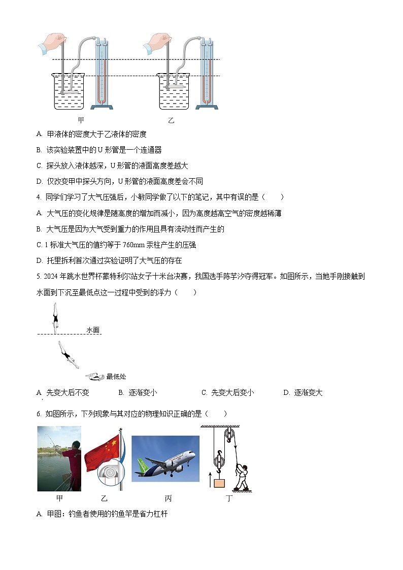 黑龙江省大庆市第三十六中学2023-2024学年九年级下学期期中考试物理试卷（原卷版+解析版）02