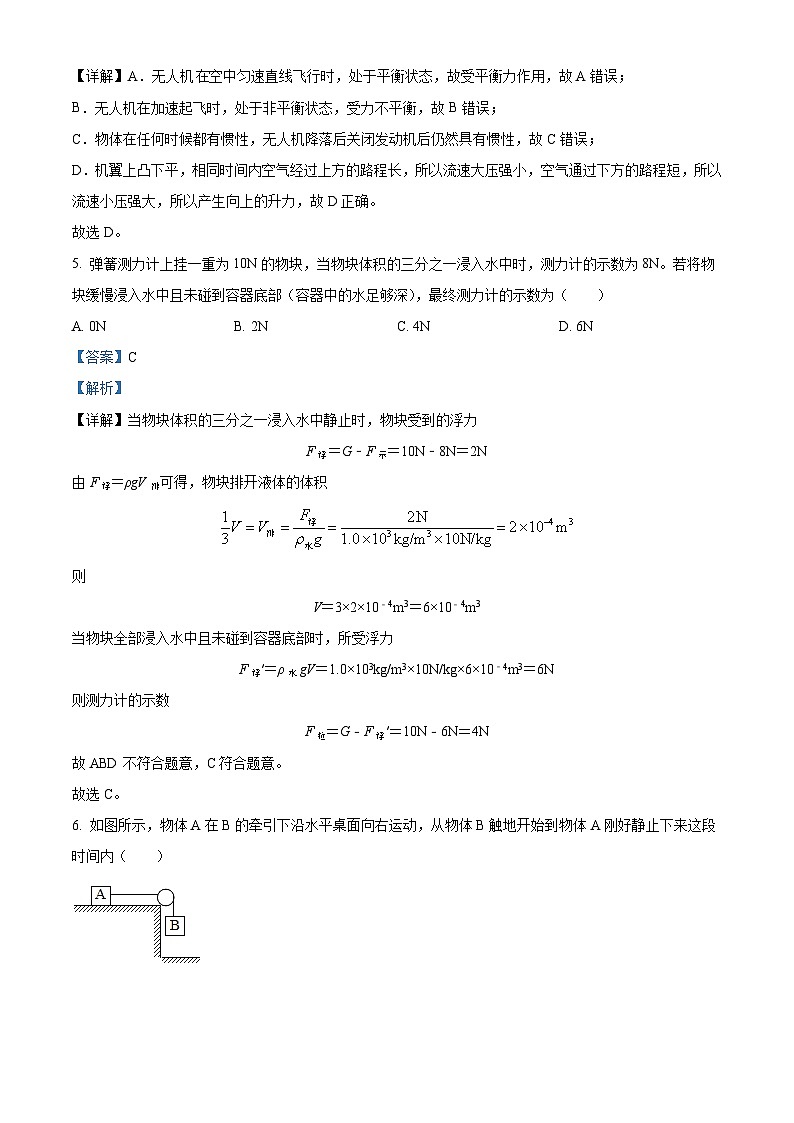 辽宁省东北育才学校协作体五校2023-2024学年度八年级下学期期中物理试卷 （解析版）第3页