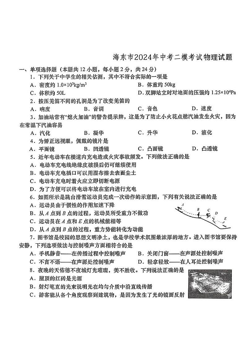 2024年青海省海东市中考二模考试物理试题01