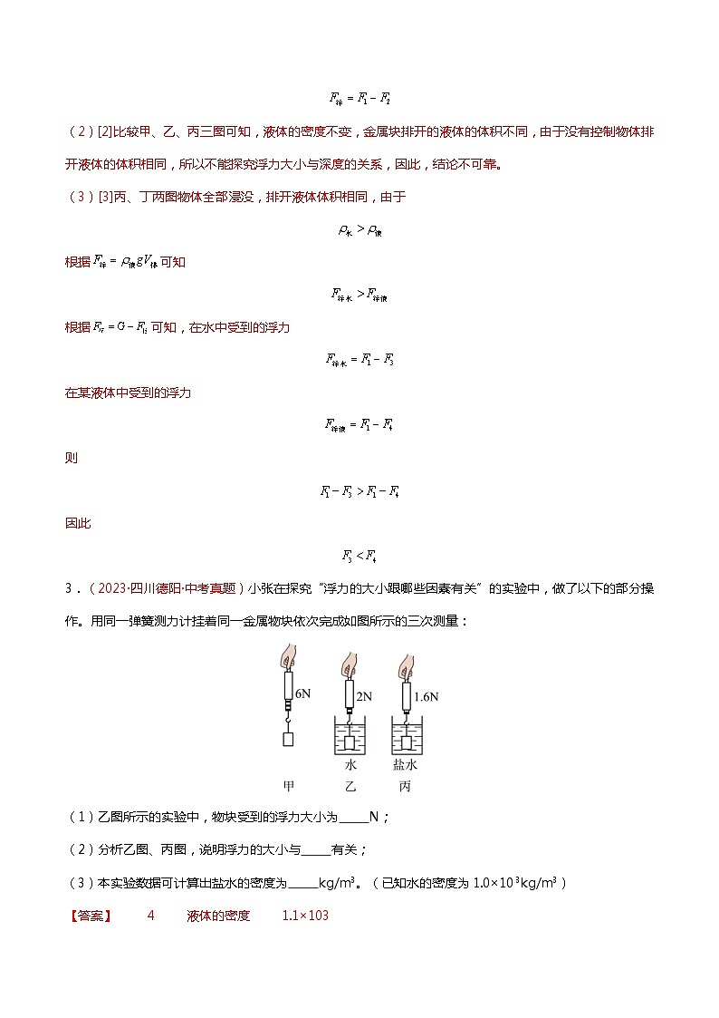 2024年中考物理复习冲刺过关专题04 与浮力有关的实验（查补能力·提升练）03