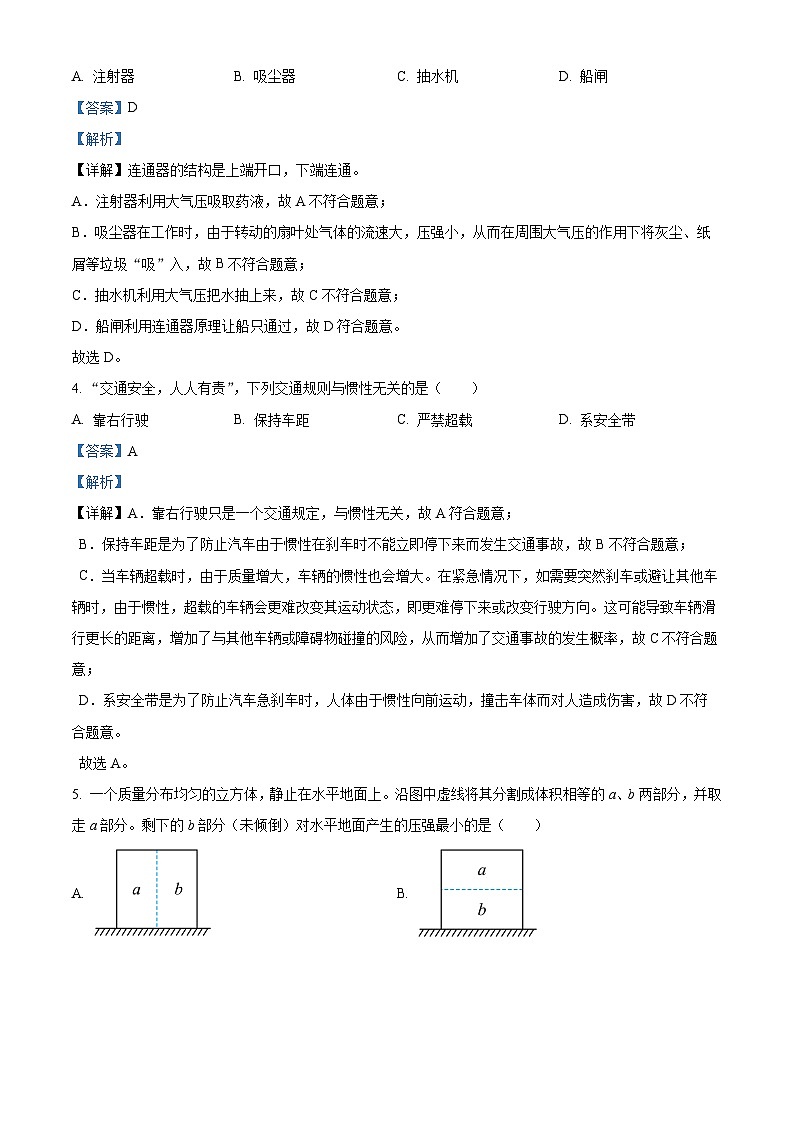 吉林省松原市宁江区2023-2024学年八年级下学期期中考试物理试题（解析版）第2页