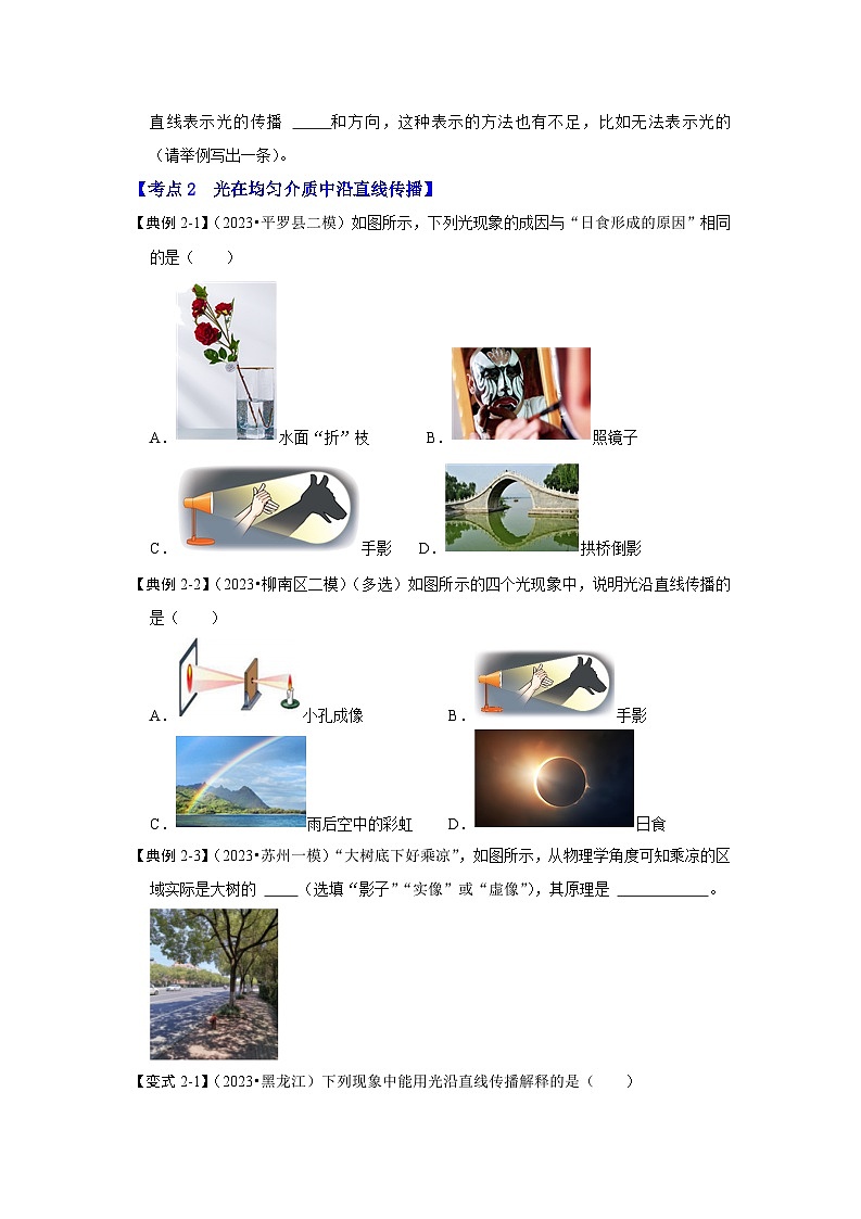2024年苏科版物理八年级上册3.3 光的直线传播（考点解读）（原卷版+解析版）03