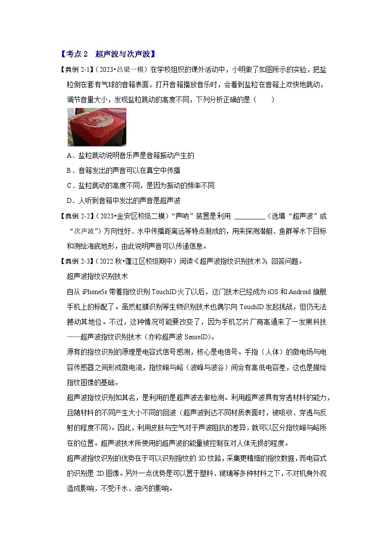 2024年苏科版物理八年级上册1.4 人耳听不到的声音（考点解读）（原卷版+解析版）03