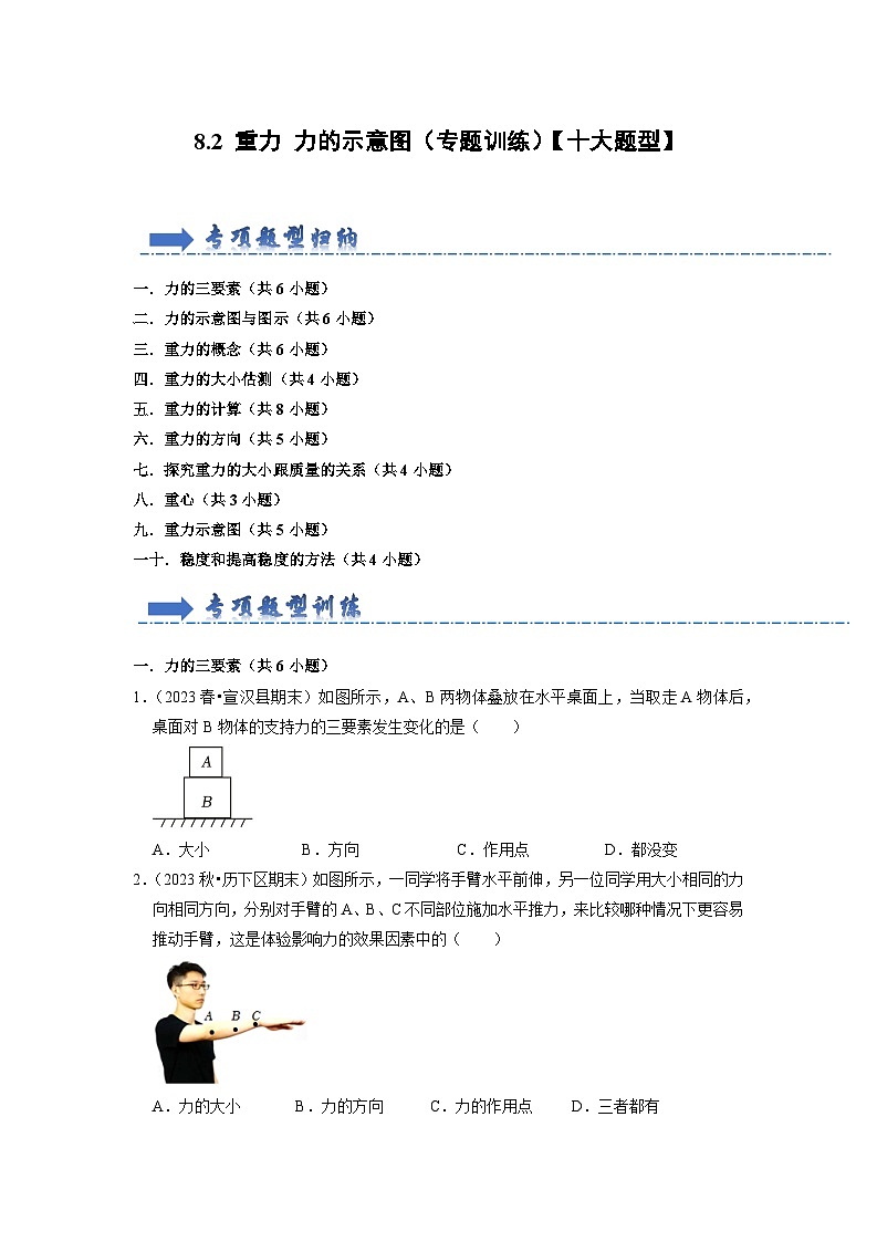 8.2 重力 力的示意图（专题训练）【十大题型】（原卷版）第1页