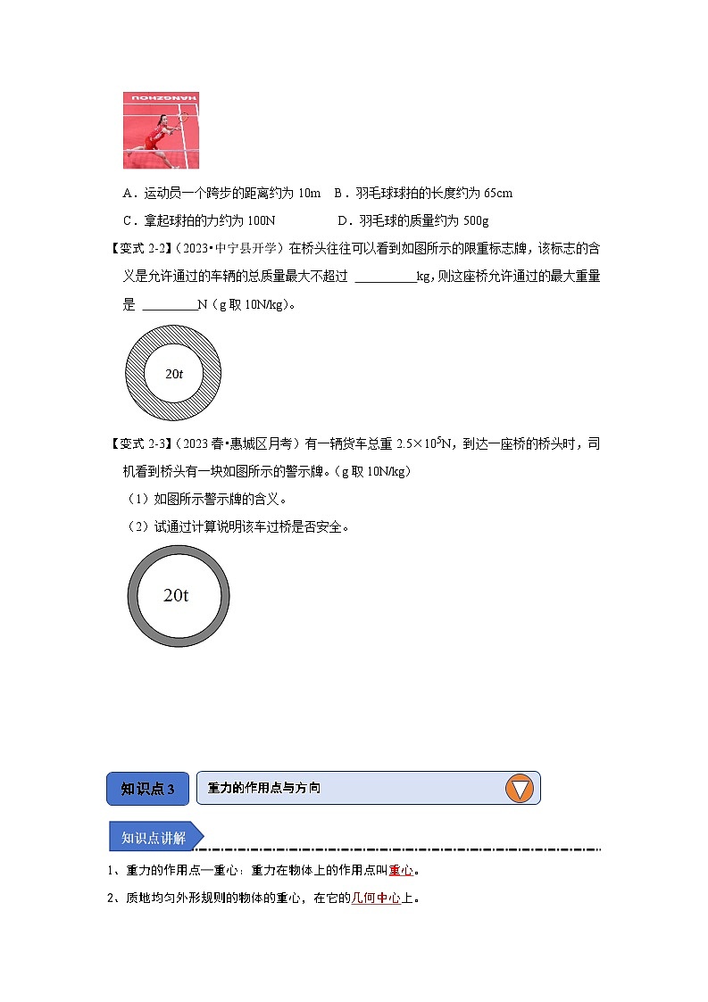 2024年苏科版物理八年级下册8.2重力 力的示意图（知识解读）（原卷版+解析版）03