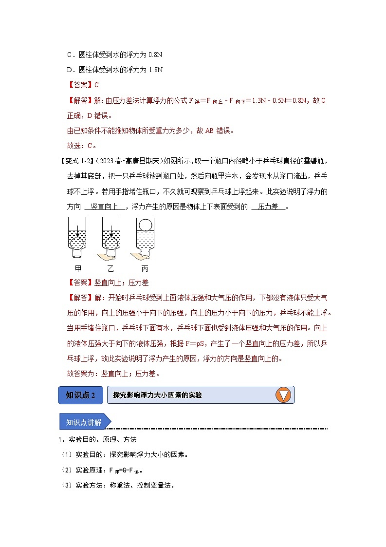 2024年苏科版物理八年级下册10.4 浮力（知识解读）（原卷版+解析版）03