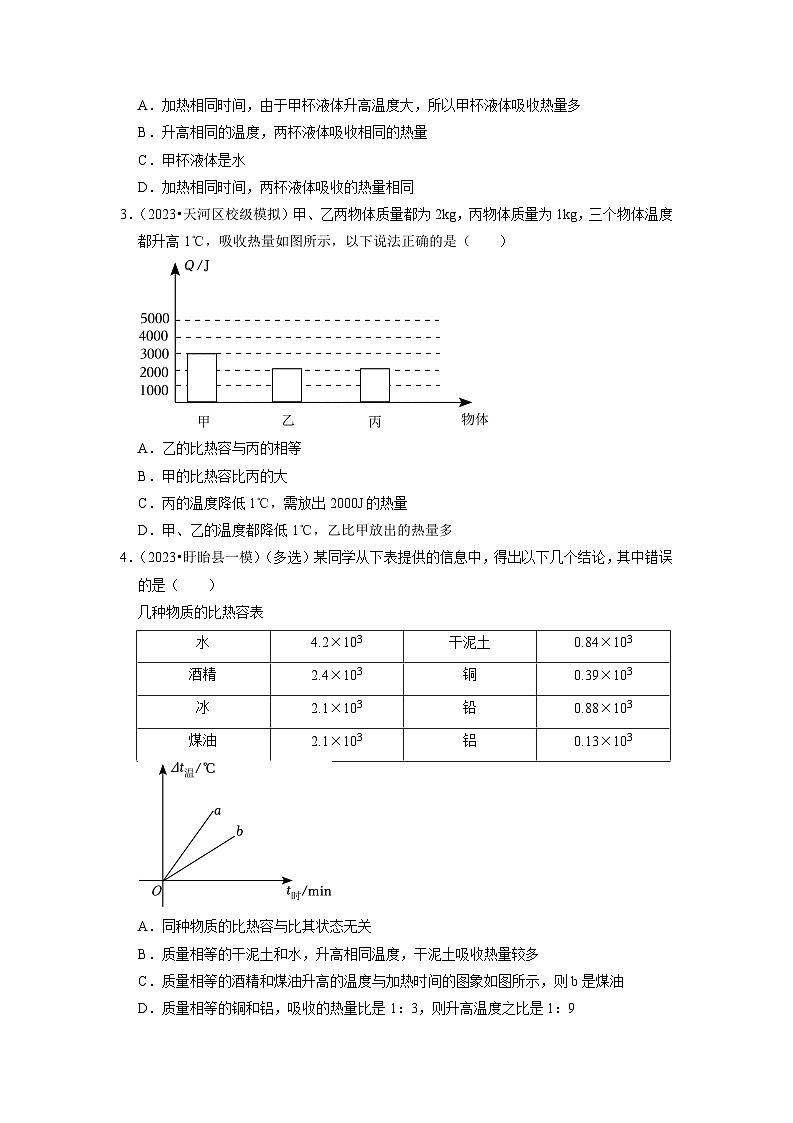 2024年苏科版物理九年级上册12.3 物质的比热容（专题训练）【五大题型】（原卷版+解析版）02