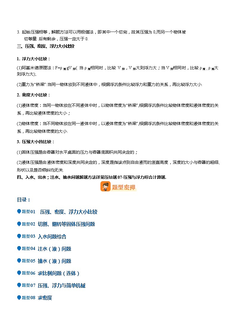 2024年中考物理冲刺（全国通用）压轴题08 压强与浮力选填题（原卷版+解析版）02