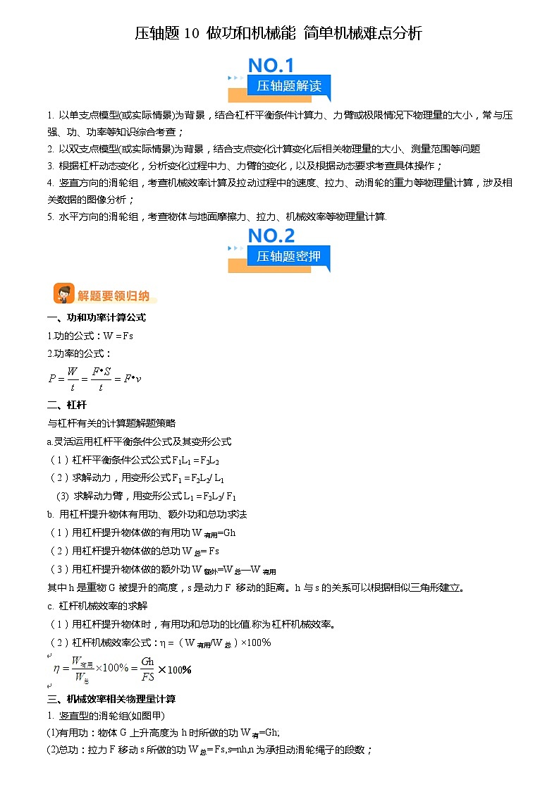 压轴题10 做功和机械能 简单机械难点分析（解析版）第1页