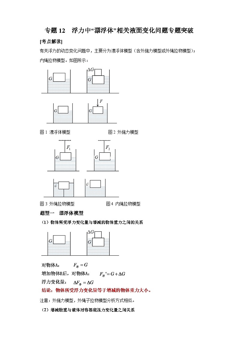 【专题】2024年中考物理二轮复习题型专练专题12浮力中“漂浮体”相关液面变化问题专题突破01