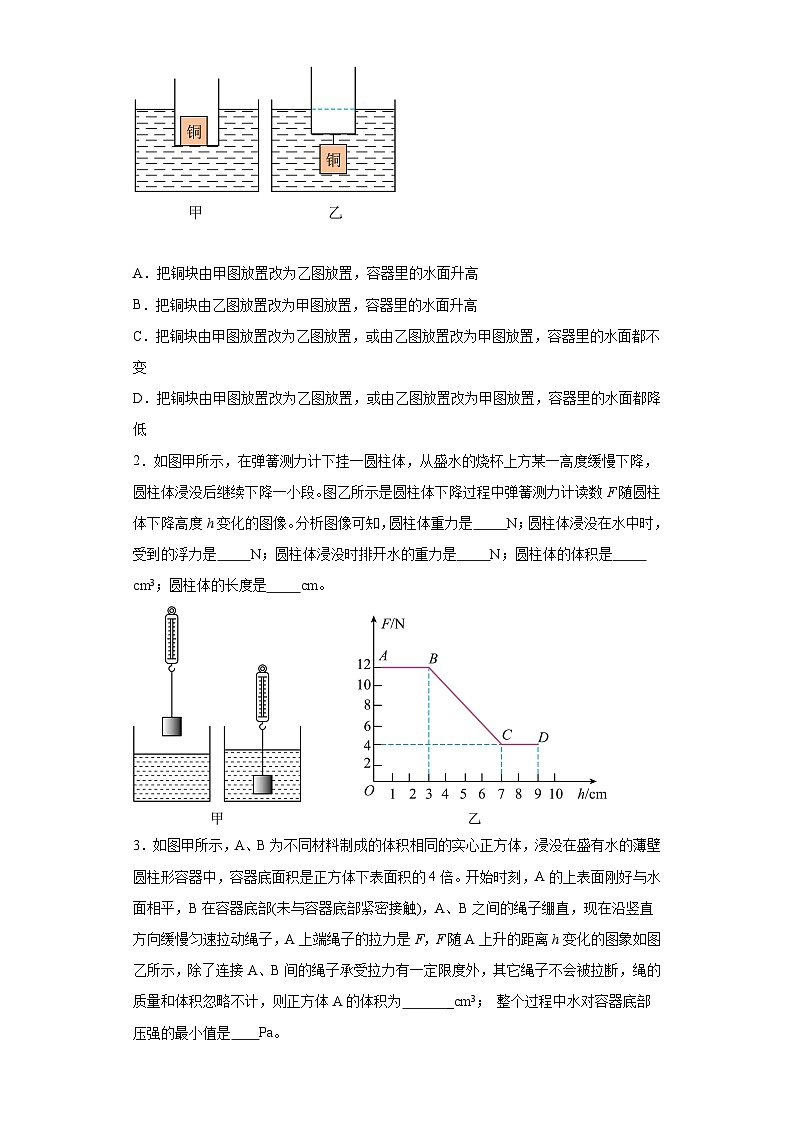 【专题】2024年中考物理二轮复习题型专练专题12浮力中“漂浮体”相关液面变化问题专题突破03