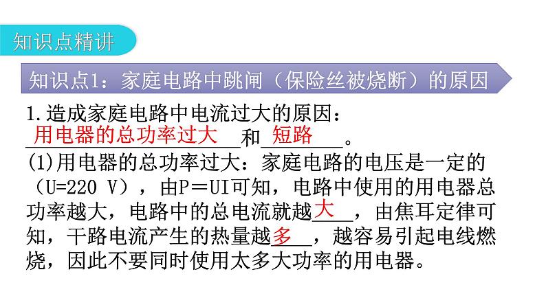 人教版九年级物理第十九章生活用电第二节家庭电路中电流过大的原因教学课件04