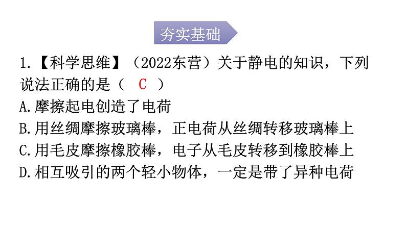 人教版九年级物理第十五章电流和电路第一节两种电荷分层作业课件02