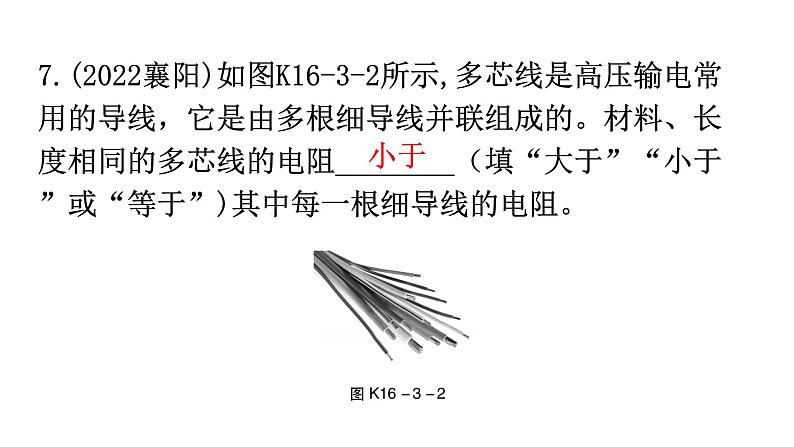 人教版九年级物理第十六章电压电阻第三节电阻分层作业课件第7页