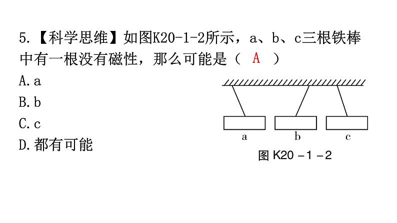 人教版九年级物理第二十章电与磁第一节磁现象磁场第一课时磁现象分层作业课件第6页