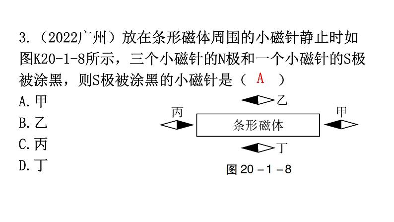 人教版九年级物理第二十章电与磁第一节磁现象磁场第二课时磁场分层作业课件第3页