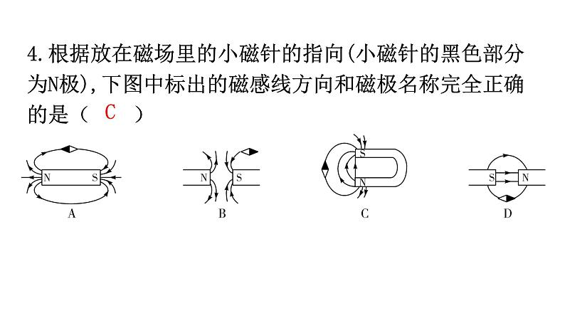 人教版九年级物理第二十章电与磁第一节磁现象磁场第二课时磁场分层作业课件第4页