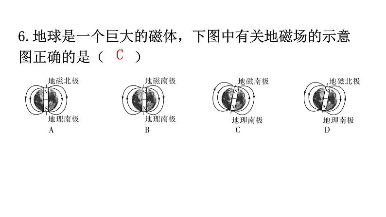 人教版九年级物理第二十章电与磁第一节磁现象磁场第二课时磁场分层作业课件第6页