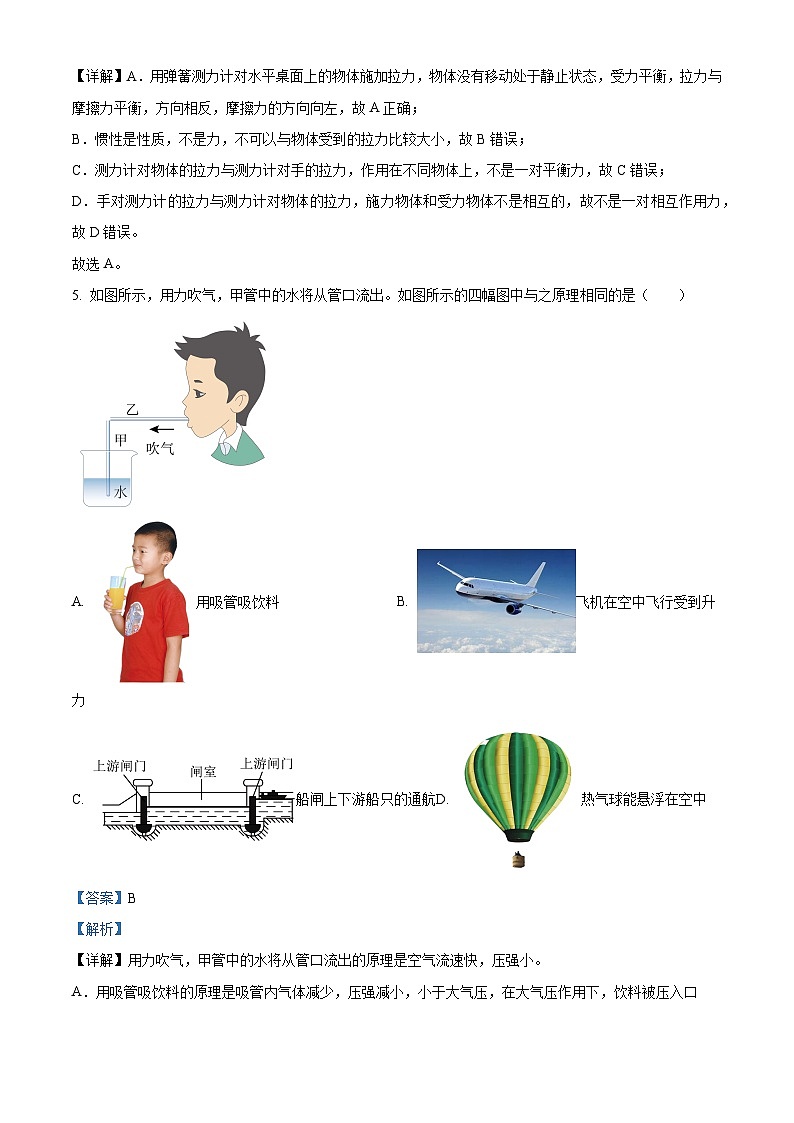 2024年湖南省岳阳市汨罗市初中学业水平考试适应性测试一模物理试卷（原卷版+解析版）03
