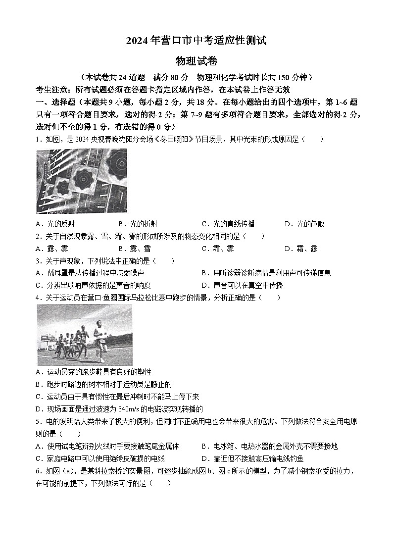 19，2024年辽宁省营口市九年级中考适应性测试（二模）物理化学试题01