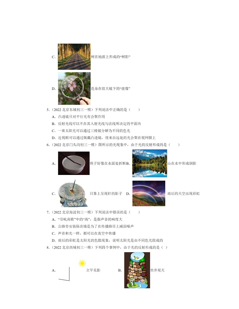 2022～2024北京初三一模物理试题分类汇编：物体的颜色第3页