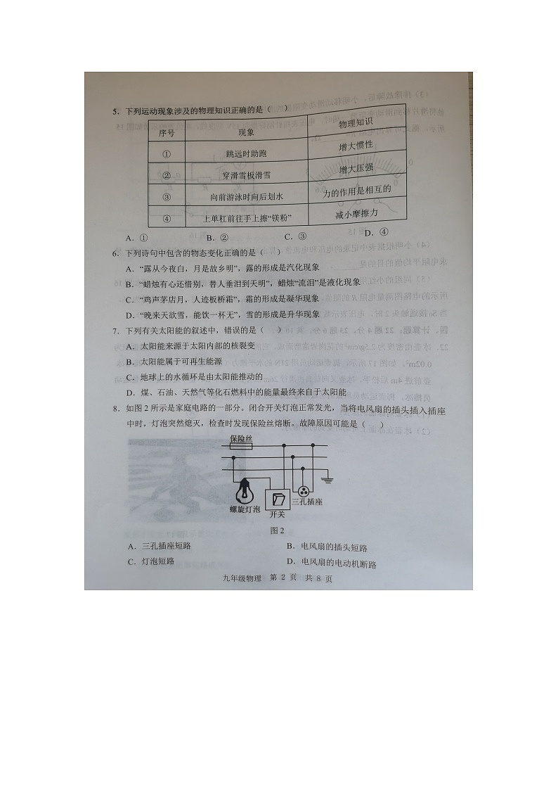 物理：山东省济宁市鱼台县中考一模试卷（图片版）第2页