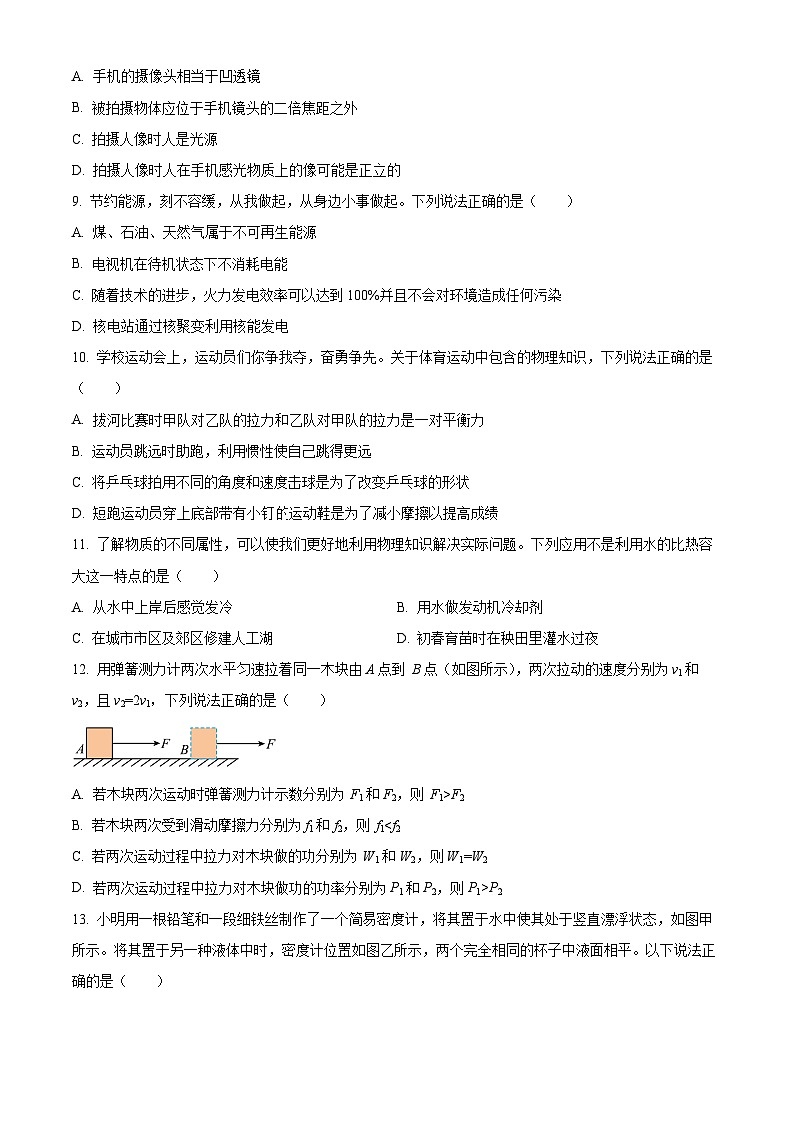 2024年河南省周口市沈丘县2校联考中考二模物理试题（原卷版）第3页
