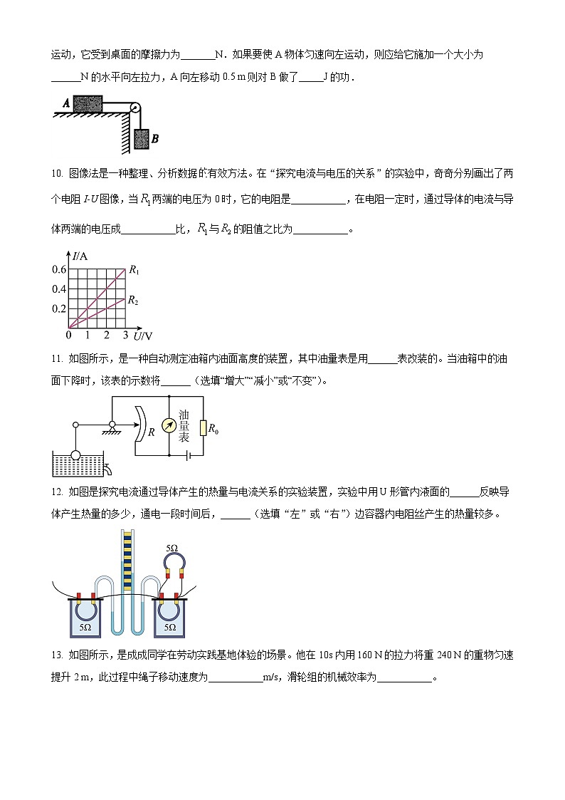 2024年吉林省松原市乾安县中考二模物理试题（原卷版+解析版）03