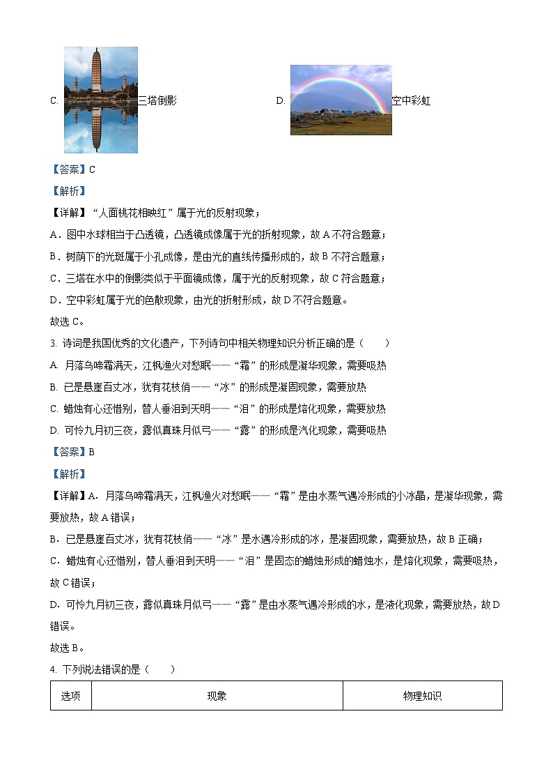 2024年云南省楚雄彝族自治州双柏县中考三模物理试题（解析版）第2页