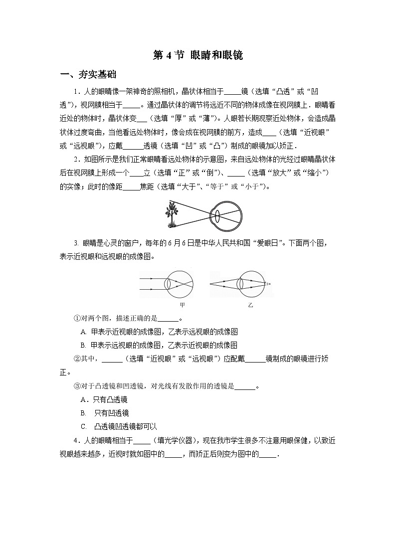 【核心素养】人教版八年级上册 第五章 第4节《眼睛和眼镜》课件+教案+分层练习01