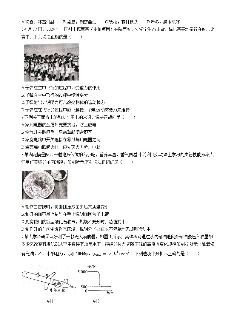2024年陕西省渭南市大荔县中考三模物理试卷02