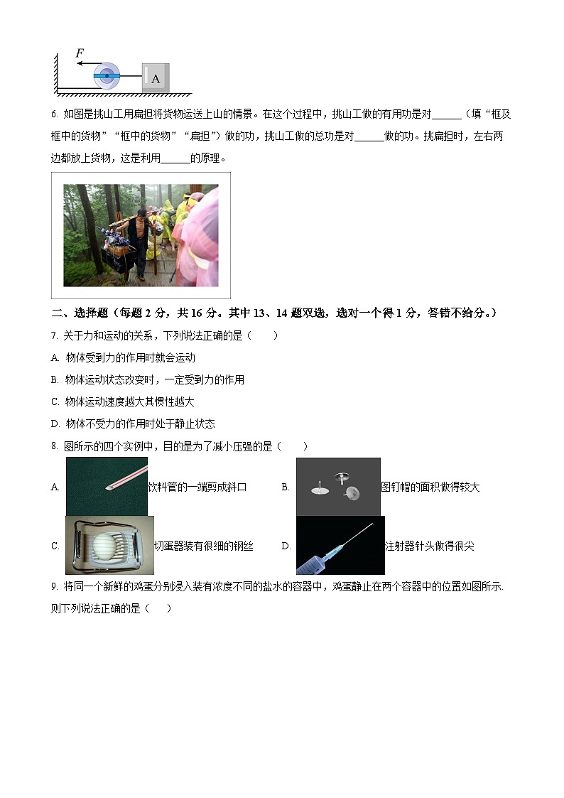 河南省安阳市林州市2023-2024学年八年级下学期5月月考物理试题（学生版）第2页