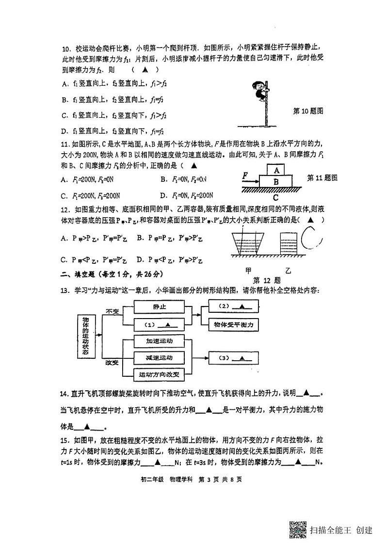 江苏省扬州市广陵区扬州市竹西中学2023-2024学年八年级下学期5月月考物理试题第3页