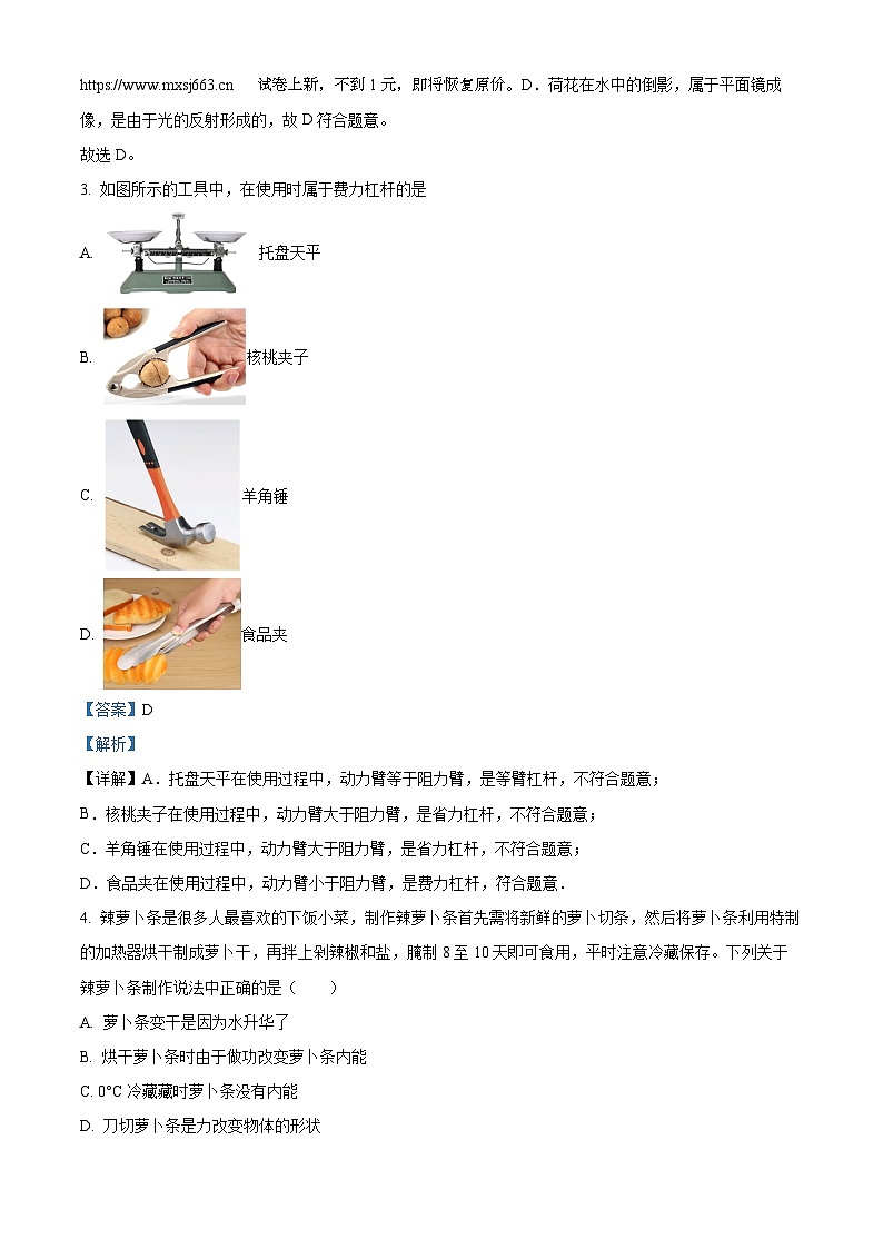 03，2024年黑龙江省哈尔滨市虹桥初级中学校中考三模物理试题第2页